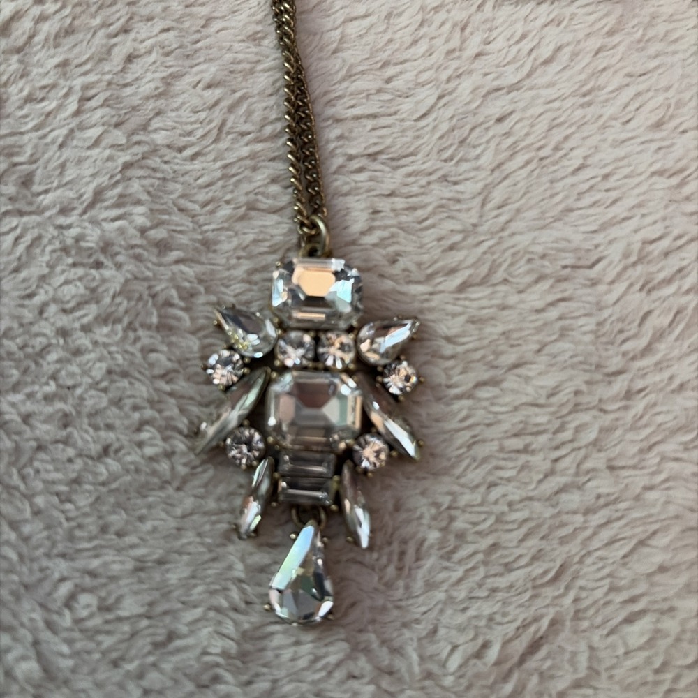 I Crew Dangling Rhinestone Statement Necklace With Goldtone Chain